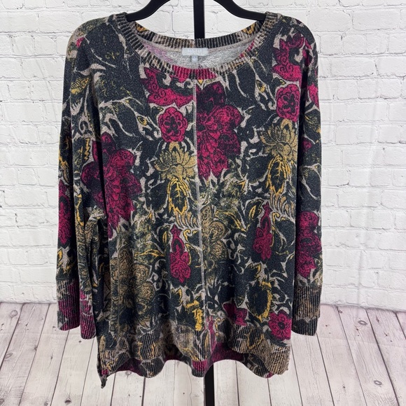 Habitat Tops - Habitat Multicolor Floral Knit Scoopneck Top Size Large